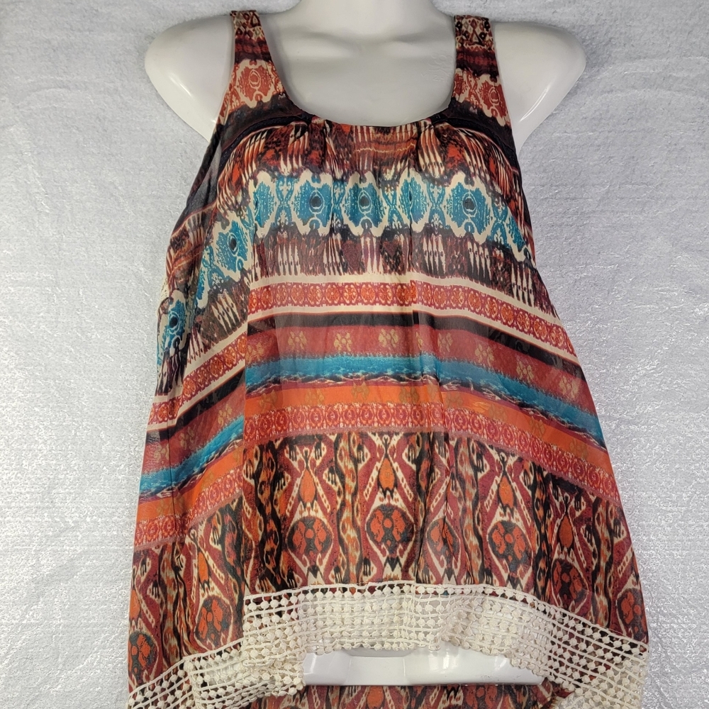 Collective Concepts Womens Southwest Aztec Print Flowy Tank Top Multicolor Large